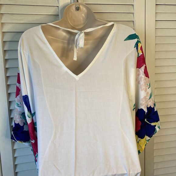 NWOT Swim by Cacique White Multicolored Floral Belted Soft Rayon Coverup 30/32 - Picture 6 of 8